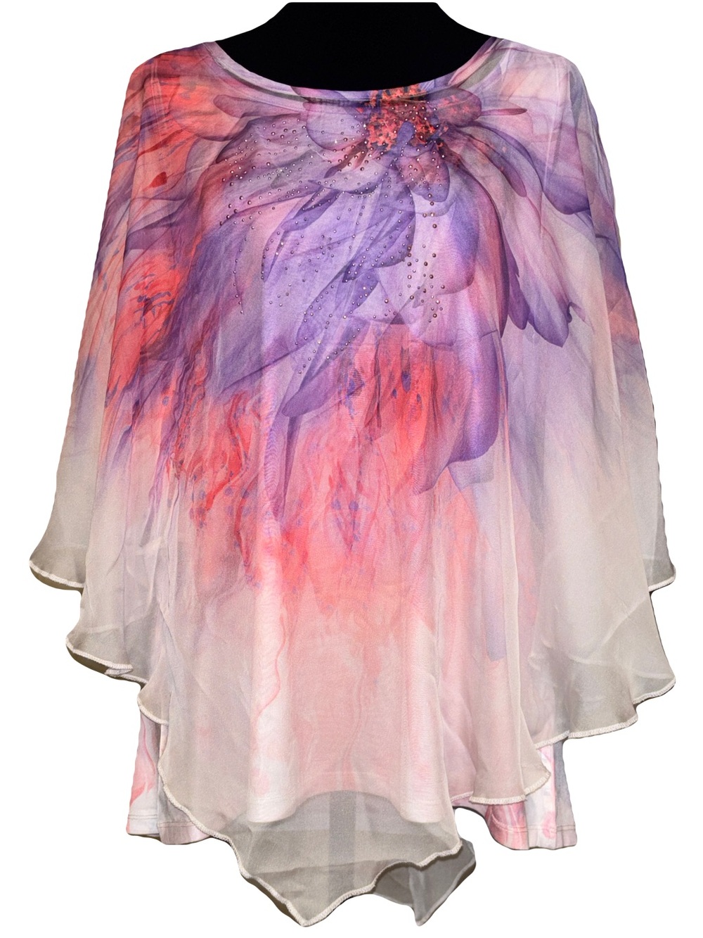 ONE WORLD Watercolor Floral Layered Tank Top Tunic Blouse in Pink & Purple